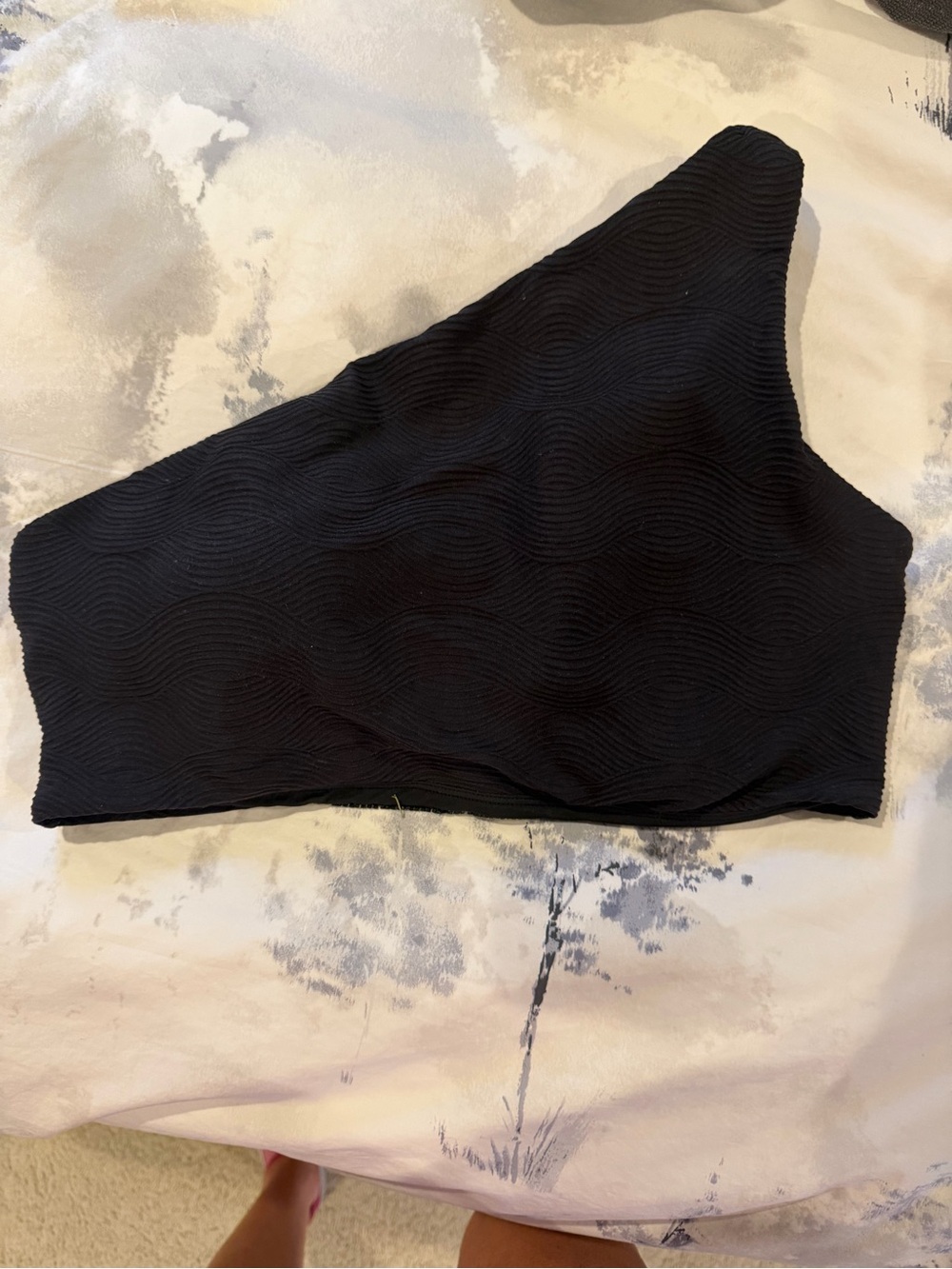 CALIA by Carrie Underwood One-Shoulder Black Swim Top. Textures